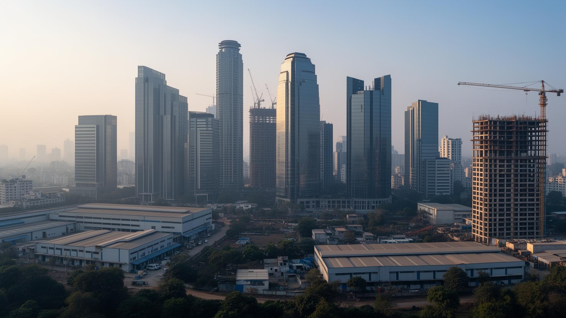 Indian business skyline with corporate towers and industry